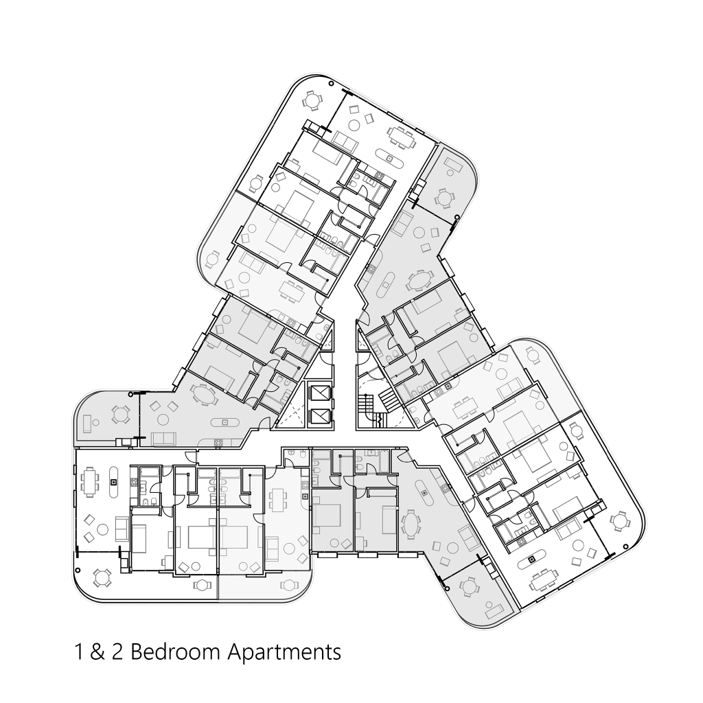 Cloverleaf-Plan 1 &2 Bedrooms